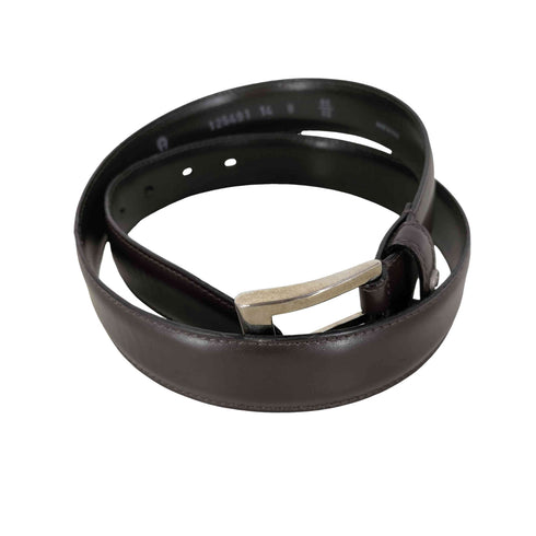アイグナー AIGNER イタリア製 シルバーバックル ロゴプレート レザー ベルト メンズ 14 W 80/32