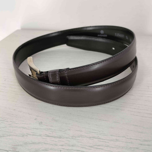 アイグナー AIGNER イタリア製 シルバーバックル ロゴプレート レザー ベルト メンズ 14 W 80/32
