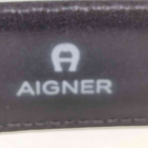 アイグナー AIGNER イタリア製 シルバーバックル ロゴプレート レザー ベルト メンズ 14 W 80/32