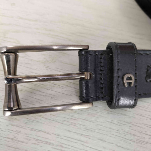 アイグナー AIGNER イタリア製 センター凹凸 シルバーバックル ロゴプレート レザー ベルト メンズ 07-Z 80/32