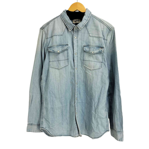 トミーヒルフィガーデニム TOMMY HILFIGER DENIM イタリアン生地 ロゴ刺繍 デニムウエスタンシャツ メンズ import:XL
