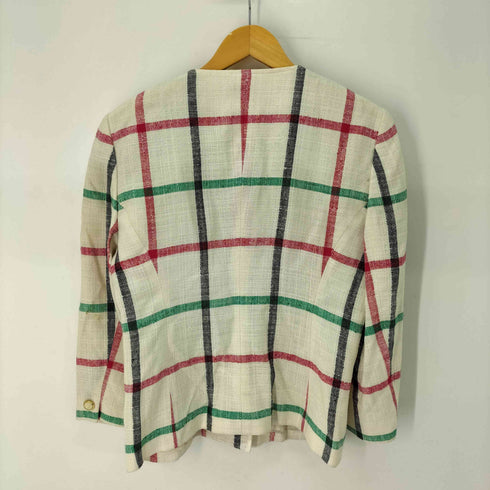 ハナエモリ HANAE MORI レーヨンシルク ノーカラー ツイード チェック ジャケット レディース JPN:M
