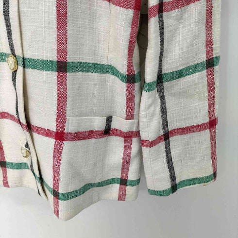 ハナエモリ HANAE MORI レーヨンシルク ノーカラー ツイード チェック ジャケット レディース JPN:M