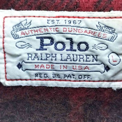 ポロラルフローレン POLO RALPH LAUREN 80S USA製 白タグ 裏地チェック カバーオール デニム ジャケット メンズ import:L