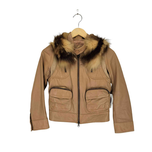 hoochie coochie lamb&pig leather fox fur フォックスファー付レザー切替2WAYジップジャケット レディース 38