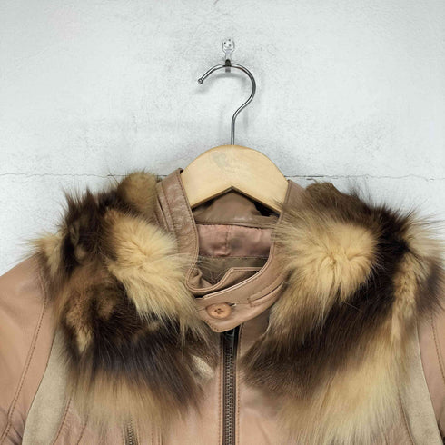 hoochie coochie lamb&pig leather fox fur フォックスファー付レザー切替2WAYジップジャケット レディース 38