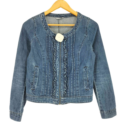 vous meme フロントフリルデザインノーカラーデニムジャケット レディース import:M
