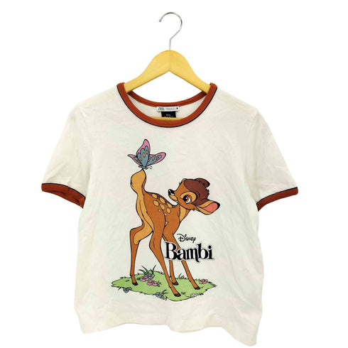 ザラ ZARA キャラクタープリント クロップド丈 クルーネックTシャツ レディース import:M
