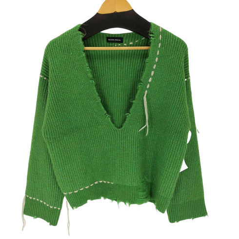 メゾンスペシャル MAISON SPECIAL Hand Stitch Deep V-neck Knitwear レディース FREE