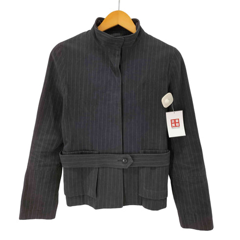 YOSHI KONDO フランス製 比翼 ストライプ スタンドカラー ジャケット レディース import:M