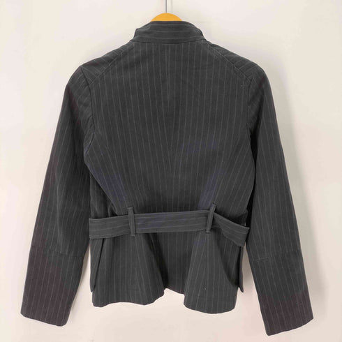 YOSHI KONDO フランス製 比翼 ストライプ スタンドカラー ジャケット レディース import:M