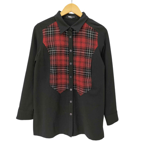 ミチコロンドン MICHIKO LONDON チェック パッチ レーヨン混シャツ 背面ベルト レディース JPN:11号