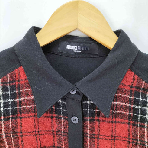 ミチコロンドン MICHIKO LONDON チェック パッチ レーヨン混シャツ 背面ベルト レディース JPN:11号