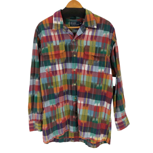 ポロバイラルフローレン Polo by RALPH LAUREN 90s SKI CAMP ポニー無し マルチカラー オープンカラーチェックL/S シャツ メンズ import:M