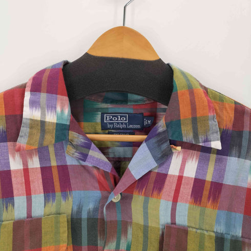 ポロバイラルフローレン Polo by RALPH LAUREN 90s SKI CAMP ポニー無し マルチカラー オープンカラーチェックL/S シャツ メンズ import:M