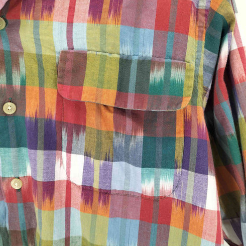 ポロバイラルフローレン Polo by RALPH LAUREN 90s SKI CAMP ポニー無し マルチカラー オープンカラーチェックL/S シャツ メンズ import:M