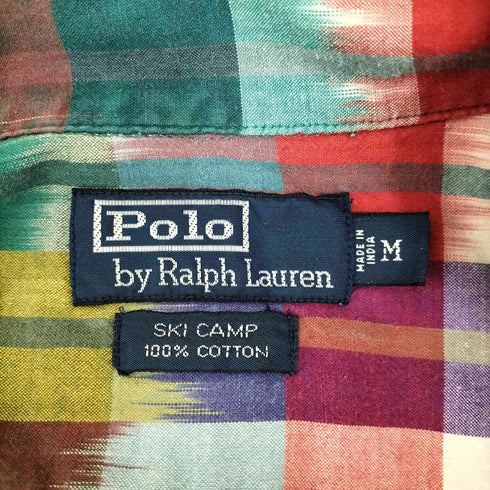 ポロバイラルフローレン Polo by RALPH LAUREN 90s SKI CAMP ポニー無し マルチカラー オープンカラーチェックL/S シャツ メンズ import:M