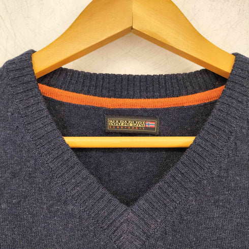 ナパピリ NAPAPIJRI ロゴ刺繍 ウール Vネック ロングスリーブ ニット メンズ import:XS