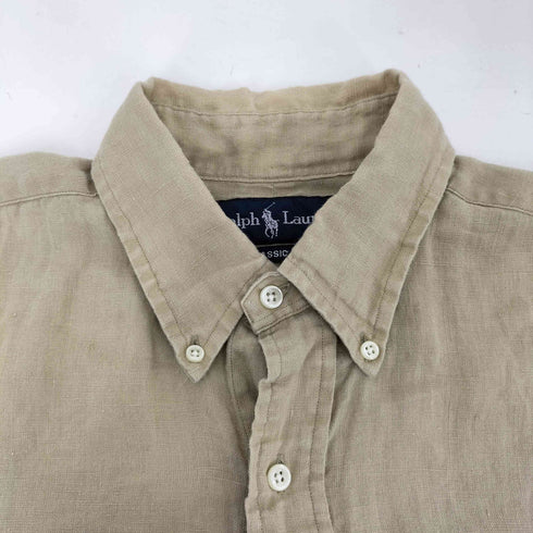 ラルフローレン RALPH LAUREN CLASSIC FIT ポニー 刺繍 S/S ボタンダウン リネン シャツ メンズ import:M