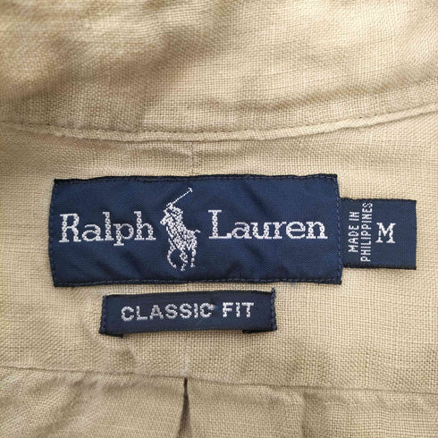 ラルフローレン RALPH LAUREN CLASSIC FIT ポニー 刺繍 S/S ボタンダウン リネン シャツ メンズ import:M