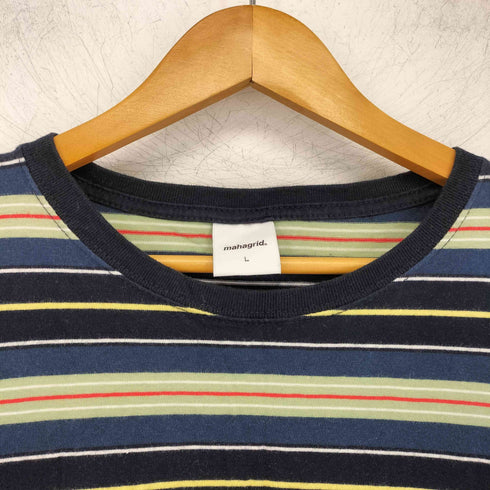 マハグリッド mahagrid ロゴ刺繍 コットン ボーダー クルーネック Tシャツ メンズ import:L