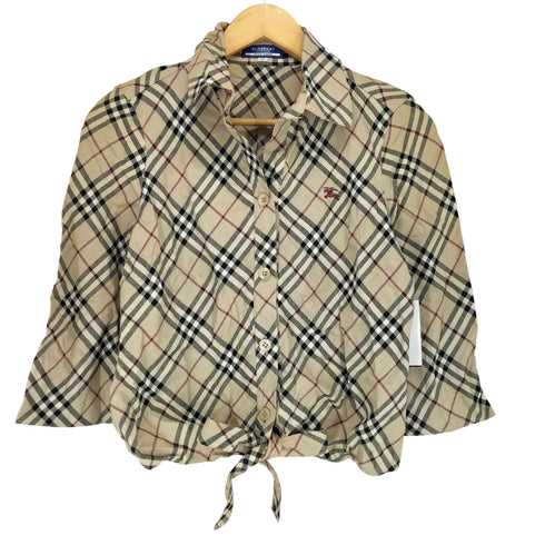 バーバリーブルーレーベル BURBERRY BLUE LABEL ノバチェック 7分丈 スキッパーシャツ レディース JPN:38