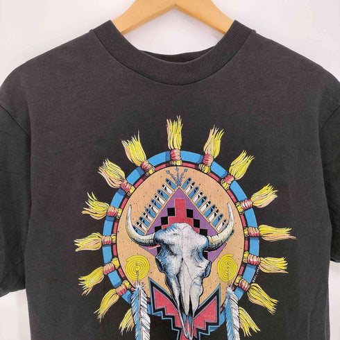 フルーツオブザルーム FRUIT OF THE LOOM 80s USA製 シングルステッチ San Antonio バッファロースカル フェザープリント クルーネック半袖Tシャツ メンズ import:L
