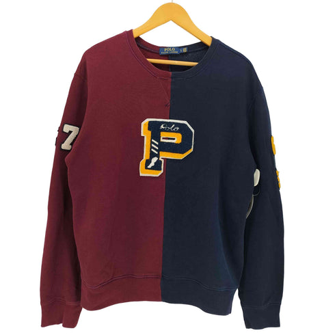 ポロラルフローレン POLO RALPH LAUREN パイルロゴ ワッペン ドッキング クルーネック スウェット メンズ import:L