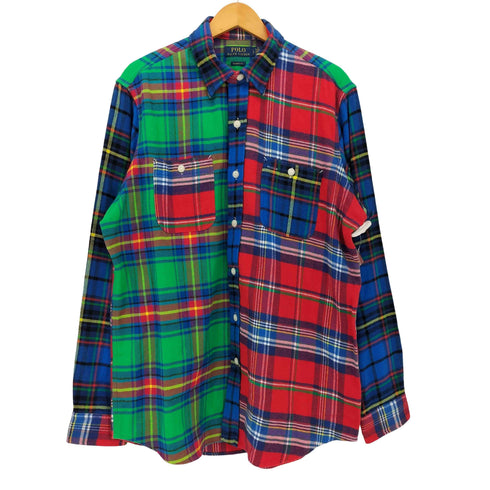 ポロラルフローレン POLO RALPH LAUREN CLASSIC FIT チンストラップ マルチチェック L/S ワーク ネル シャツ メンズ import:L