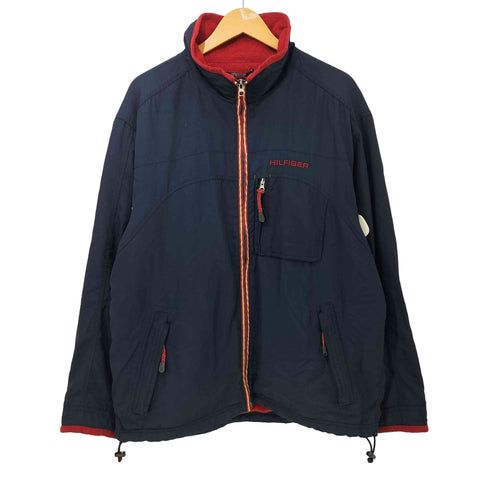 トミーヒルフィガー TOMMY HILFIGER 90s ロゴ刺繍 インナー フリース スタンドカラー ナイロン ジャケット メンズ import:L