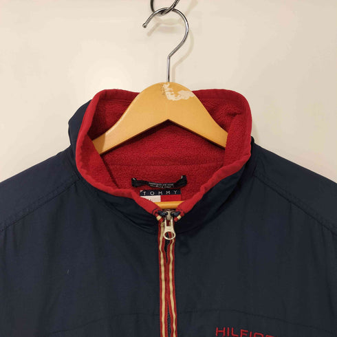 トミーヒルフィガー TOMMY HILFIGER 90s ロゴ刺繍 インナー フリース スタンドカラー ナイロン ジャケット メンズ import:L