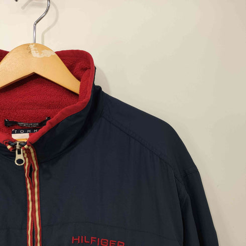 トミーヒルフィガー TOMMY HILFIGER 90s ロゴ刺繍 インナー フリース スタンドカラー ナイロン ジャケット メンズ import:L