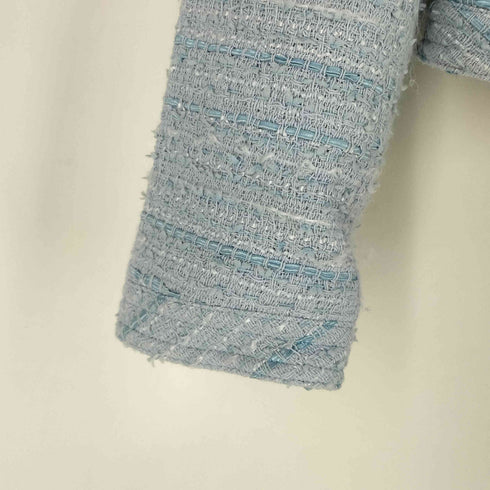 ルネ Rene フランス製 TISSUE ツイード ボーダーステッチ ノーカラージャケット レディース JPN:34