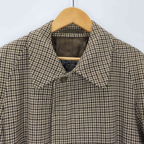 バーバリーズ BURBERRYS 80S 英国製 IRISH TWEED アイリッシュ ツイード 千鳥格子 比翼 ステンカラー バルマカーン コート メンズ