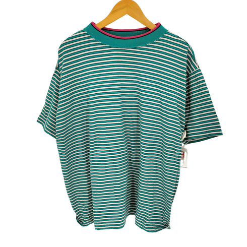 セントジョンズベイ STJOHNS BAY 90-00s モックネック ボーダー半袖 Tシャツ メンズ import:L