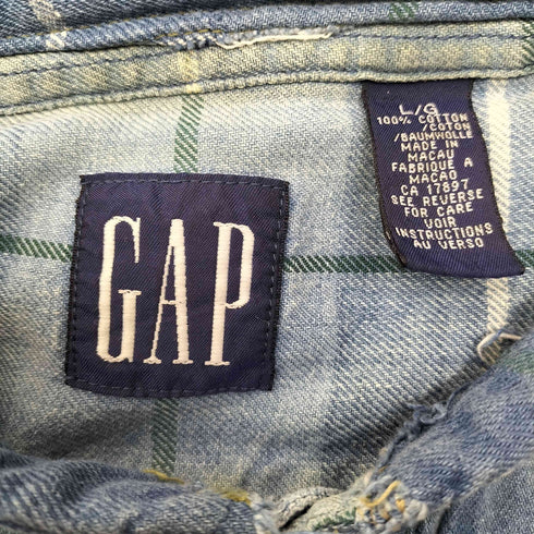 ギャップ Gap 90S OLD デカタグ チェック カット バンドカラー L/S シャツ メンズ import:L