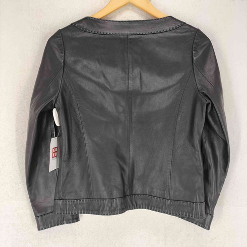 lamb leather イタリア製 ノーカラージャケット レディース JPN:M