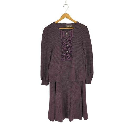 Toyoko Saito フロントフリルデザインビジューボタンニットスカートセットアップ domestic レディース