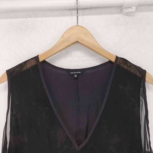 パドカレ pas de calais シワ加工 総柄 フロント シアー ノースリーブ ワンピース レディース import:M