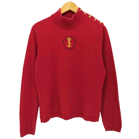 ローレンラルフローレン LAUREN RALPH LAUREN エンブレム刺繍 肩ボタン ニットプルオーバー レディース import:L