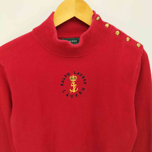 ローレンラルフローレン LAUREN RALPH LAUREN エンブレム刺繍 肩ボタン ニットプルオーバー レディース import:L