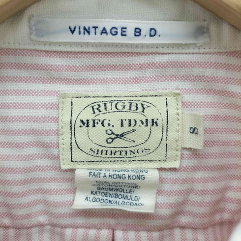 ラグビーラルフローレン Rugby Ralph Lauren 90-00S MFG.TDMK VINTAGE B.D. SHIRTINGS 裾ロゴ刺繍 ボタンダウン ストライプシャツ メンズ import:S
