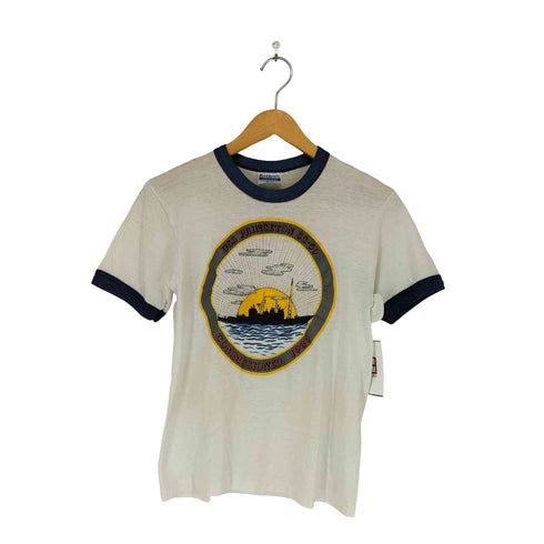 ヘインズ Hanes 80-90s USA製 USS PRINCETON CG-59 リンガーTシャツ メンズ S
