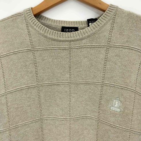 アイゾッド IZOD 00s 香港製 ロゴ刺繍 チェック コットンニット メンズ import:L