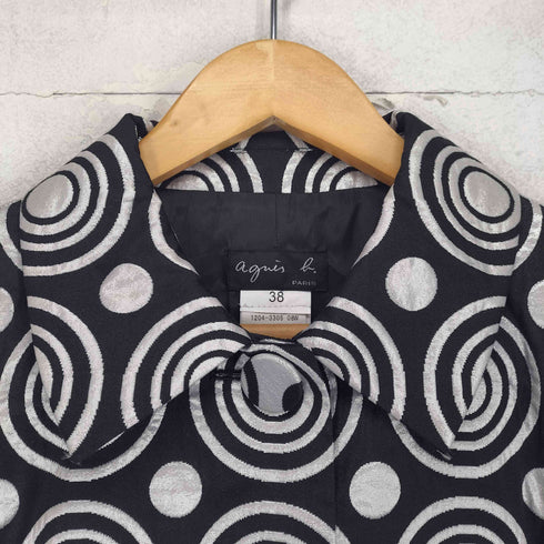 アニエスベー agnes b. PARIS フランス製 サンライズ期 シルバーサークルパターンコート レディース EUR:38