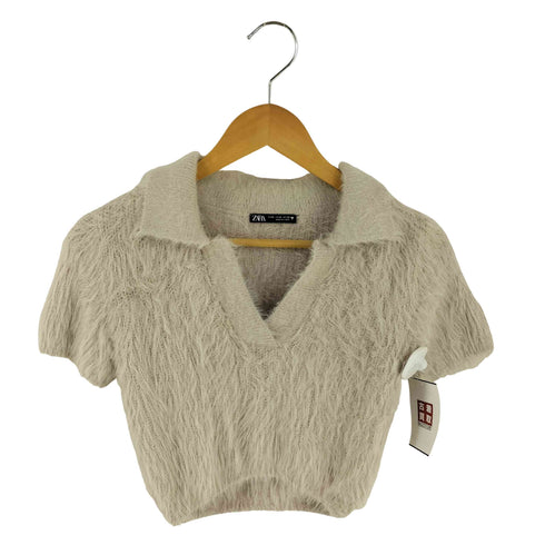 ザラ ZARA フェイクファー シャギーニット ポロシャツ レディース M