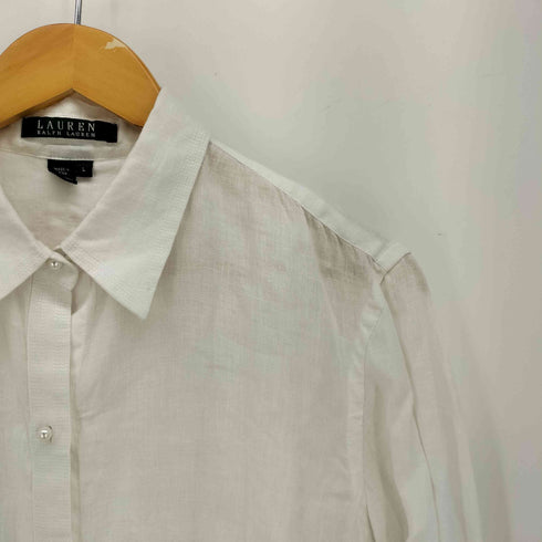 ローレンラルフローレン LAUREN RALPH LAUREN リネン 100 パール ボタン レギュラーカラー L/S シャツ レディース import:L