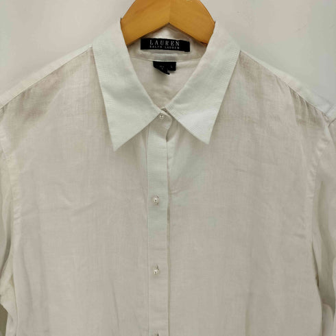 ローレンラルフローレン LAUREN RALPH LAUREN リネン 100 パール ボタン レギュラーカラー L/S シャツ レディース import:L