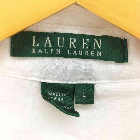ローレンラルフローレン LAUREN RALPH LAUREN リネン 100 パール ボタン レギュラーカラー L/S シャツ レディース import:L