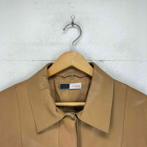 PHORMS MILANO MADE IN ITALY real leather リアルレザー比翼ステンカラーコート レディース 42
